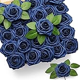 Mocoosy 50Pcs Roses Artificial Flowers, Navy Blue Fake Roses for Decorations, Real Touch Foam Rose Bulk with Stems DIY Wedding Bouquet Bridal Shower Valentine's Day Floral Arrangement Party Home Decor