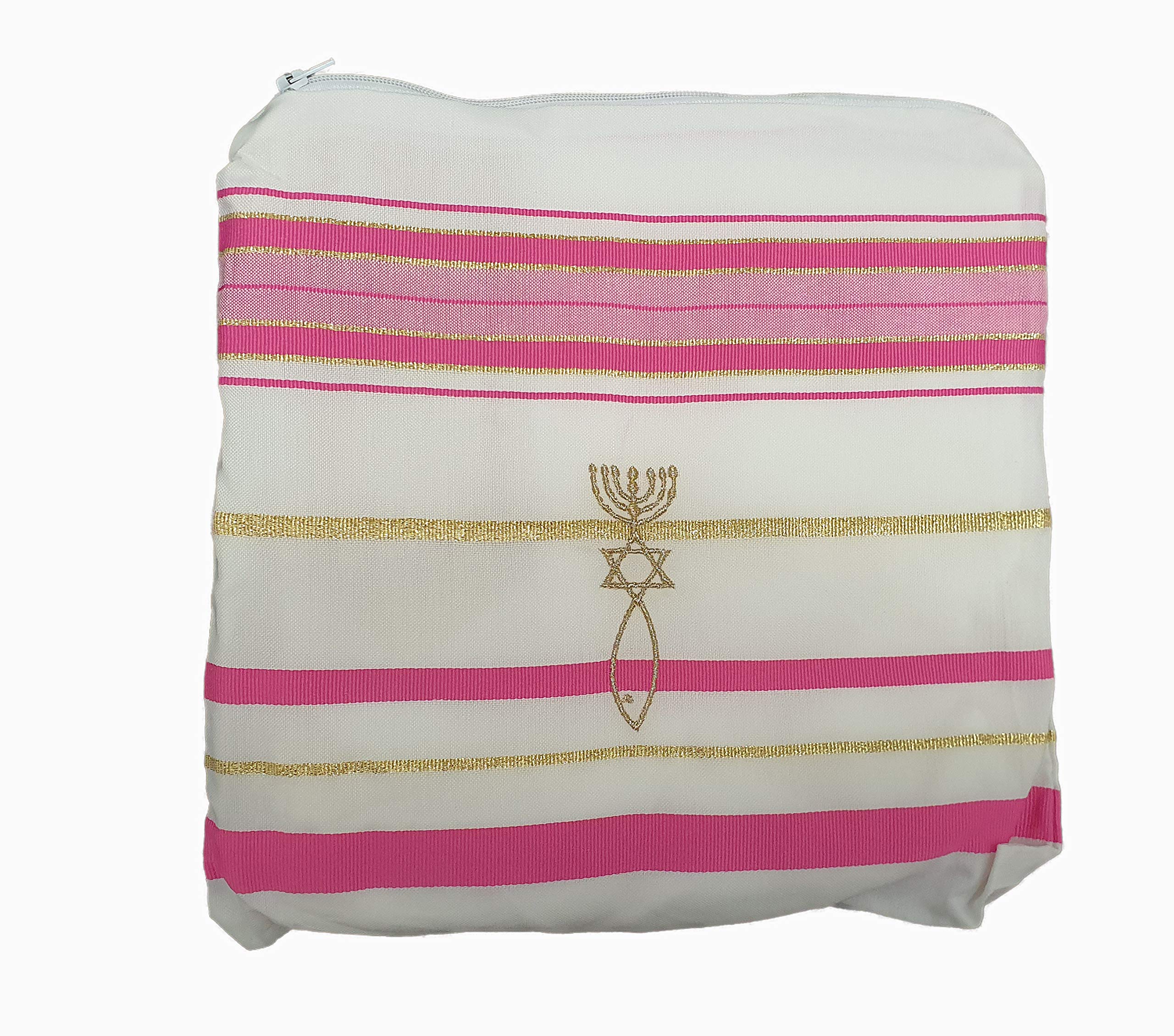 Jerusalem Messianic New Covenant Prayer Shawl, 72" x 22", in Matching Bag, Pink