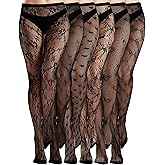 Ramede 6 Pairs Women Fishnet Thigh High Stockings Waist Tights Bow Patterned lace Fishnet Leggings Pantyhose for Halloween