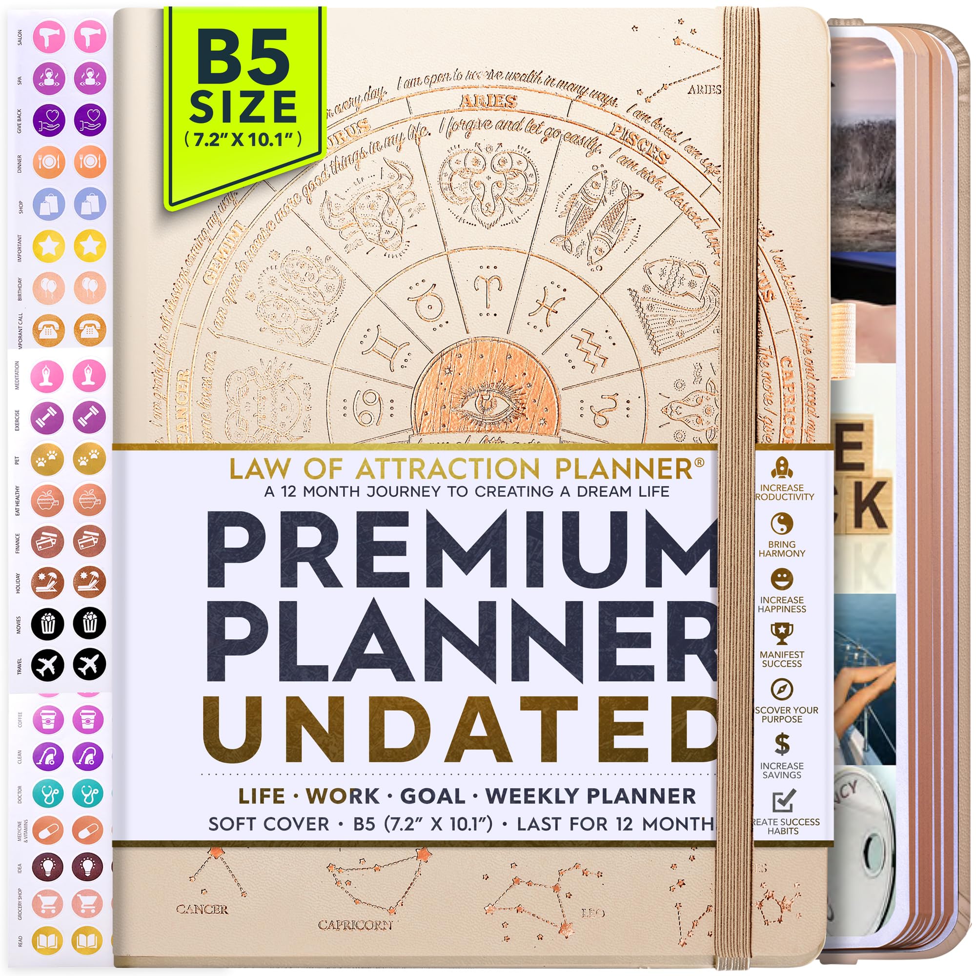 Freedom Mastery - Weekly & Monthly Planner | Gratitude Journal for Woman & Men | Personal Organiser for Productivity & Mental Health | Include Stickers & Foldable Vision Board – B5 (7.2" x 10.1")