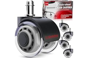 SEDDOX Office Chair Wheels Replacement Set of 5 - Dual 2 Inch Soft Chair Casters for Hardwood Vinyl Tile - Heavy Duty & Safe for All Floors - Fits 98% of Computer Gaming & Office Chairs - Grey
