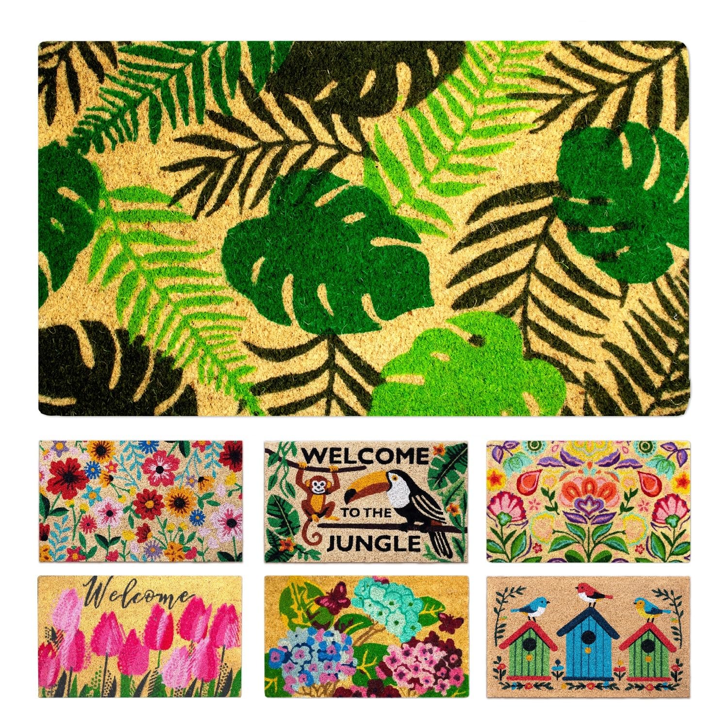 LUA VIKA Coir Doormat - Tropical - 40x70 cm - Outdoor Door mat - Front Door mat outside - Doormats outside