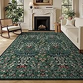 8x10 Area Rugs Living Room Rug - Floral Vintage Forest Washable Carpet, Low Pile Non-Slip Stain Resistance Boho Soft Large Carpet for Bedroom, Dining Room, Office, Farmhouse (8'x10' Dark Green)