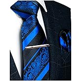 JEMYGINS Mens Floral Necktie and Pocket Square Tie Clip Sets for Men