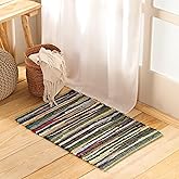 HOMEMONDE Boho Chindi Rag Rug 20"x32" Multi Green Recycled Soft Cotton Fabric Hand Crafted Reversible Boho Rugs for Entyrway, Doormat, Kitchen, Bedroom, Living Room