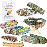 10 Smudge Kit - Flower Sage, White Sage, Blue Sage, Yerba Santa, Cedar, Juniper & Palo Santo Smudge Sticks, Abalone