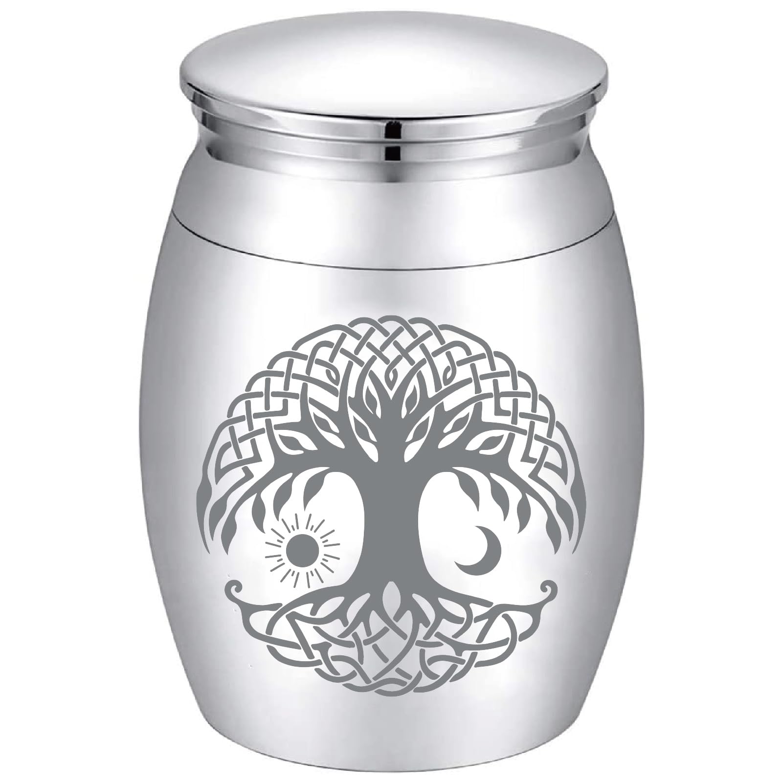 CREATCABIN Tree of Life Mini Urns for Human Ashes Small Cremation Keepsake Urn Alloy Sharing Funeral Urn Miniature Burial Jar Memorial Ashes Holder Decorative Urns for Human Pets 1.6x1.2Inch(Silvery)