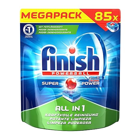 Finish All in 1 Spülmaschinentabs, Geschirrspültabs für kraftvolle Reinigung, Geschirrspülmittel, Megapack, 85 Tabs