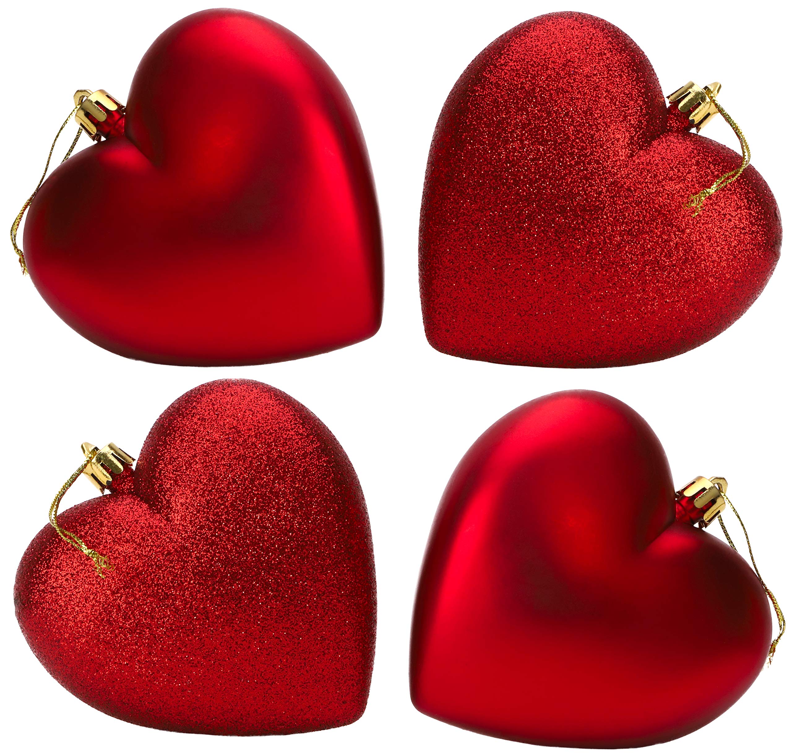 Christmas Concepts® Pack Of 4-100mm (4") Red Decorated Heart Shaped Baubles - Matte & Glitter Decorated Christmas Baubles