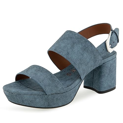 Aerosoles Women's CAMILIA Heeled Sandal, Blue Jean Denim Textured Faux Leather, 11 Wide