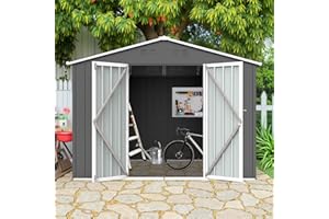 Lyngins 8x6 FT Outdoor Storage Shed, Metal Tool Shed with Lockable Doors & Peaked Roof, Garden Shed with Vented Design for Backyard Garden Patio Lawn, Gray