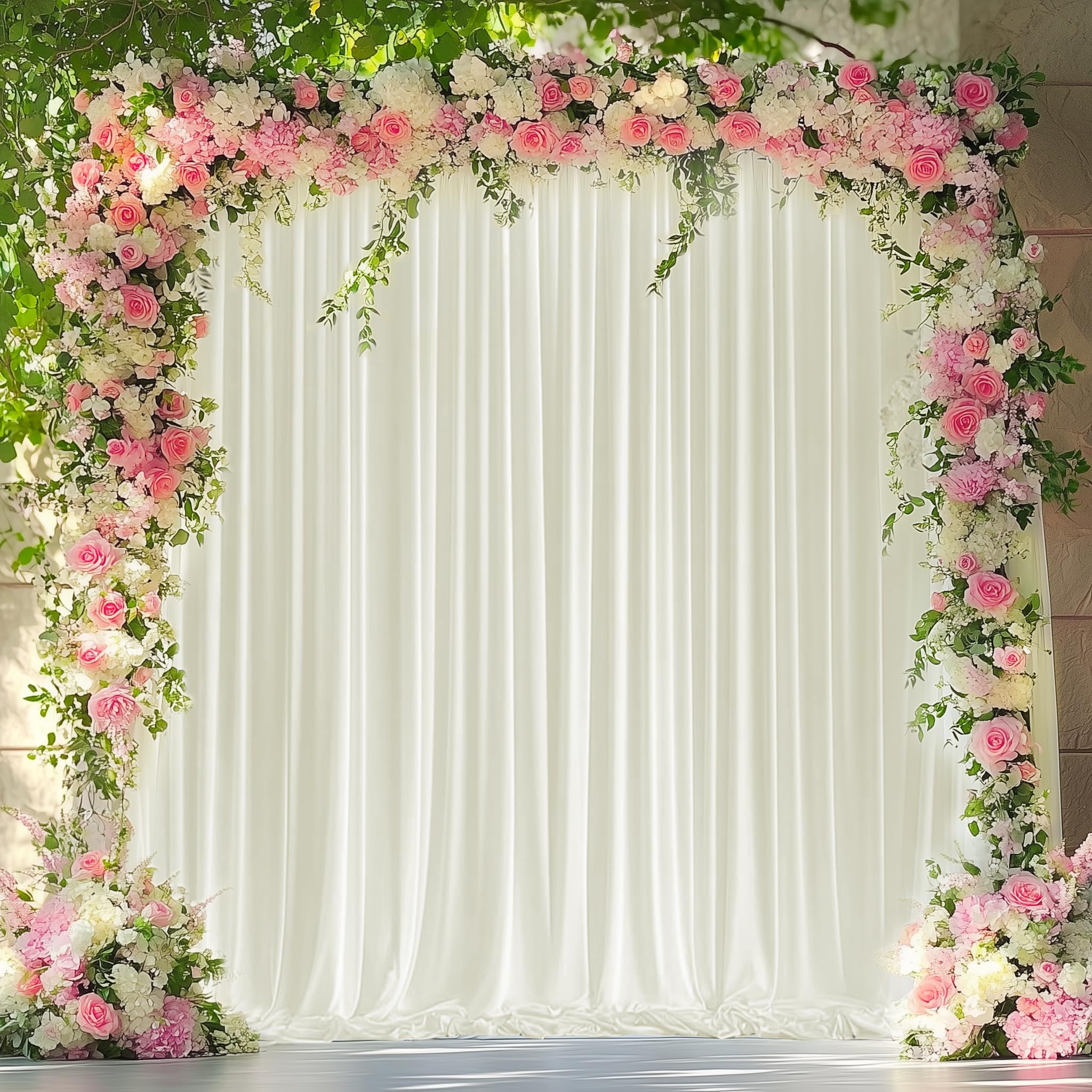 Photo 1 of Wokceer Ivory Backdrop Curtain for Wedding Parties 10x8FT Wedding Curtains Backdrop Drapes Polyester for Photoshoot Baby Shower Birthday Party Curtains Photography Background 2 Panels 5x8FT