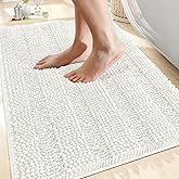 OLANLY Thick Bathroom Rugs 30x20, Extra Soft Absorbent Chenille Striped Bath Rugs, Rubber Backing, Machine Wash Dry, Bath Mats for Bathroom Floor, Tub and Shower, Home Decor Accessories, Ivory