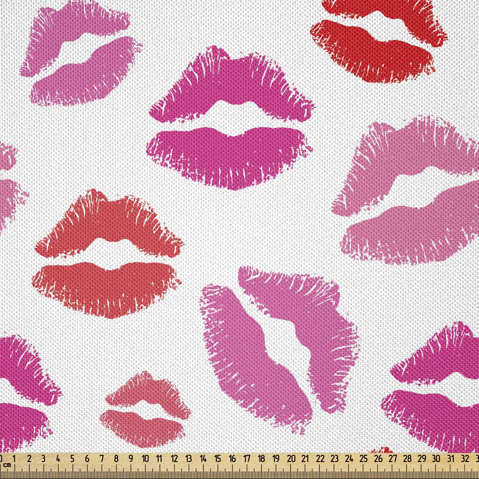 ABAKUHAUS Lips Fabric by the Yard, Pink and Warm Color Romantic Kisses Smack Print Repeating Pattern on White Background, Microfiber Fabric for Arts Crafts Textiles Decor 1M (148x100cm), Multicolor