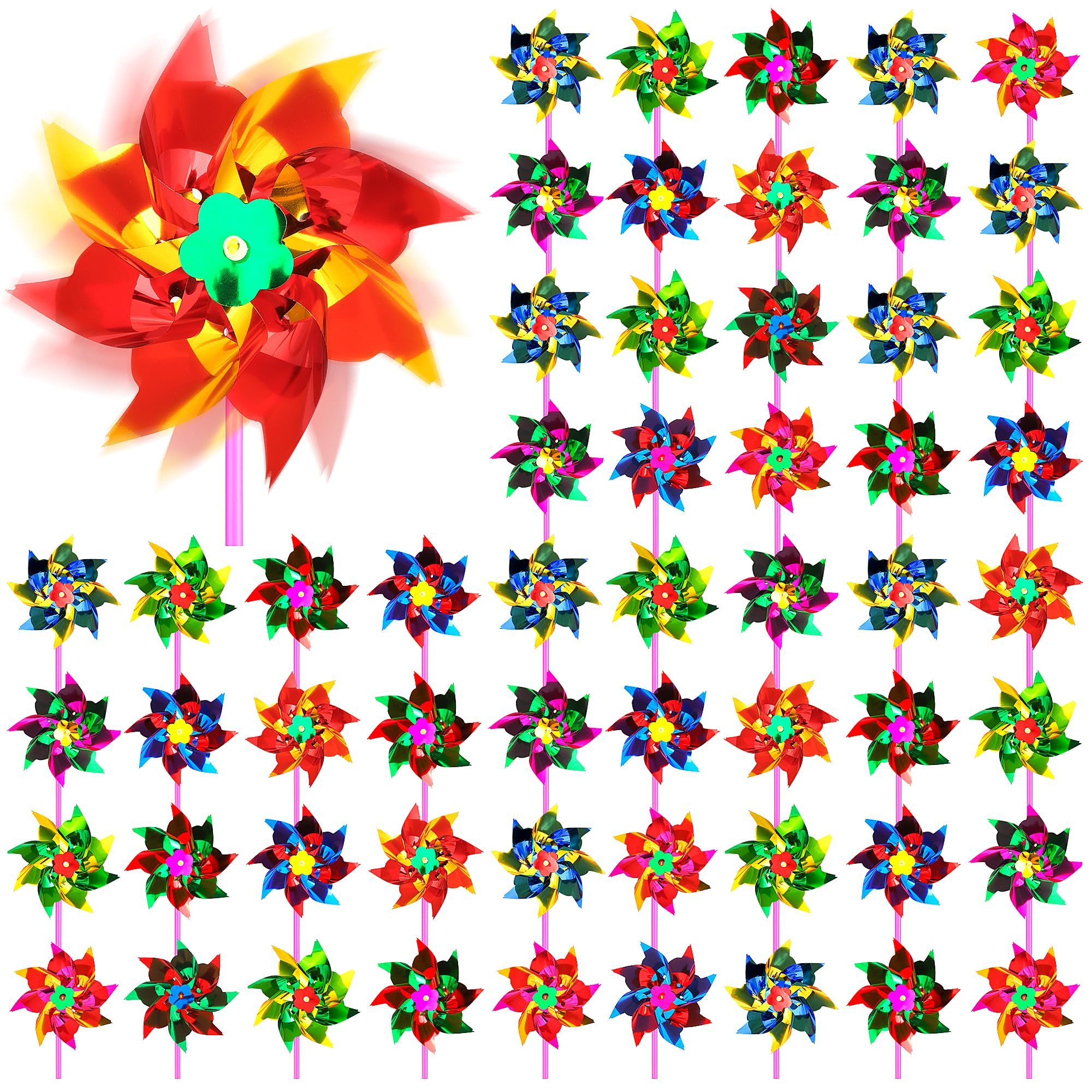 Vivantia 100 Pcs Colorful Pinwheels Reflective Windmills Plastic Outdoor Wind Spinners Bulk Windmills for Garden Yard Farm & Party Decor