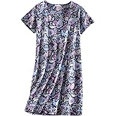 PNAEONG Women's Cotton Nightgown Sleepwear Short Sleeves Shirt Casual Print Sleepdress