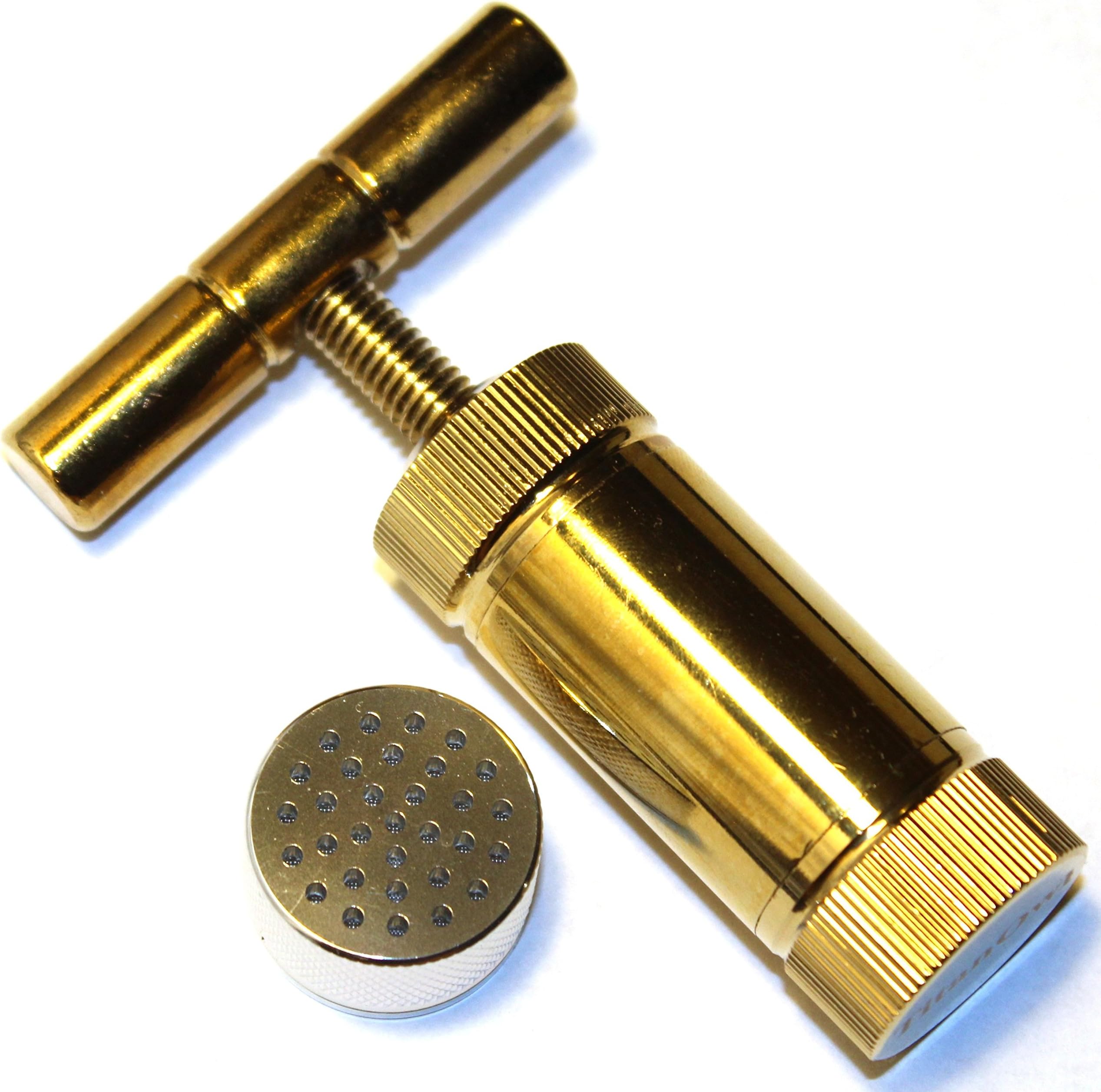 T Press Tool 3.5 Inches Engineered Brass Cylinder Heavy Duty Metal T Shape, Spice Tincture Crusher - Gold color