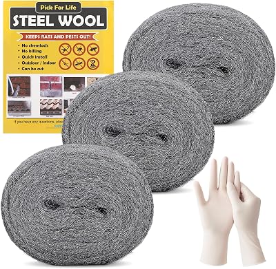 PICK FOR LIFE 0000 Steel Wool Mice Blocker 3 Pack with Gloves
