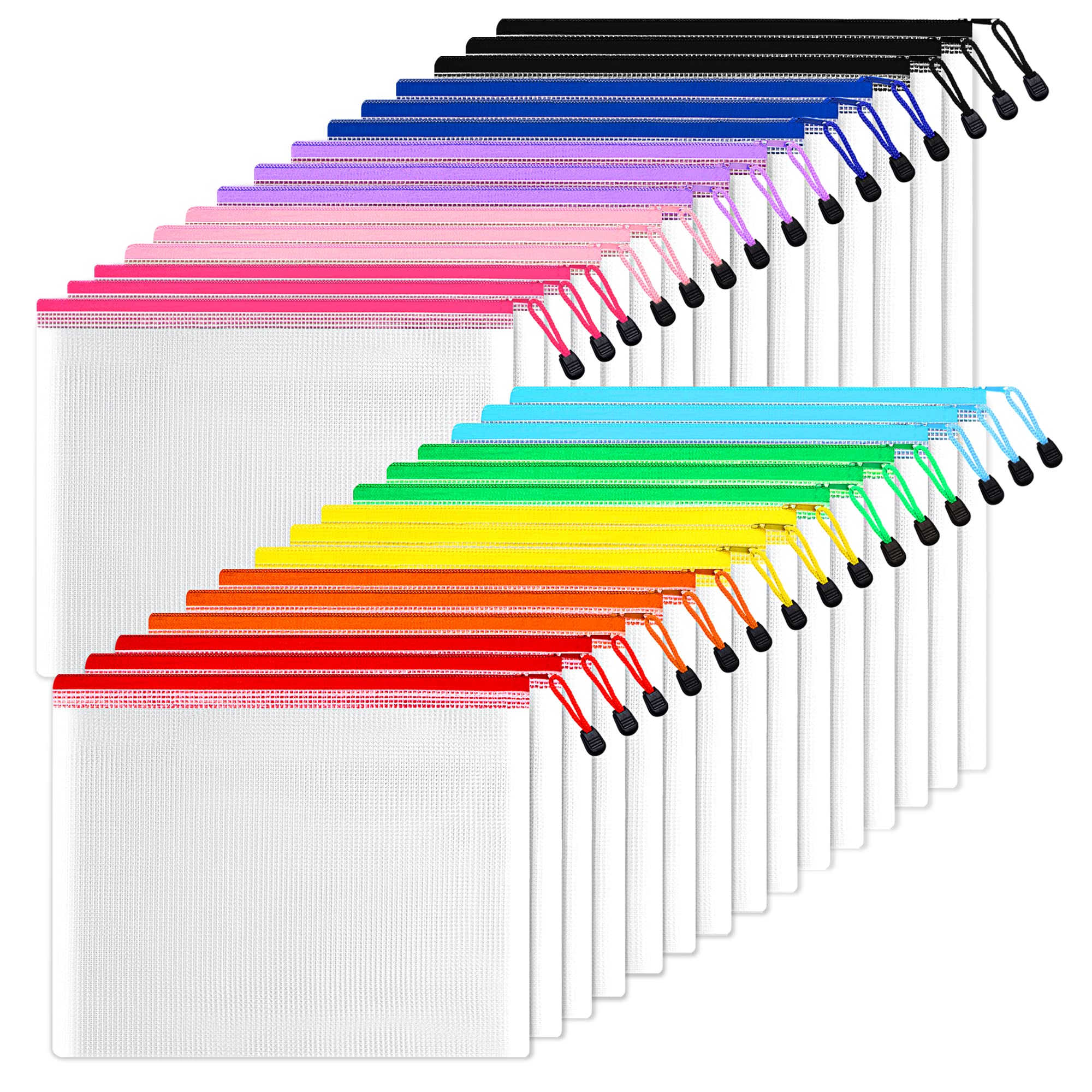 Photo 1 of SUNEE Mesh Zipper Pouch 9x13 in (10 Colors, 30 Packs), Mesh Bags with Zipper for School Office Supplies, Puzzles & Games, Travel Accessories, Waterproof Zipper Pouches for Organizing