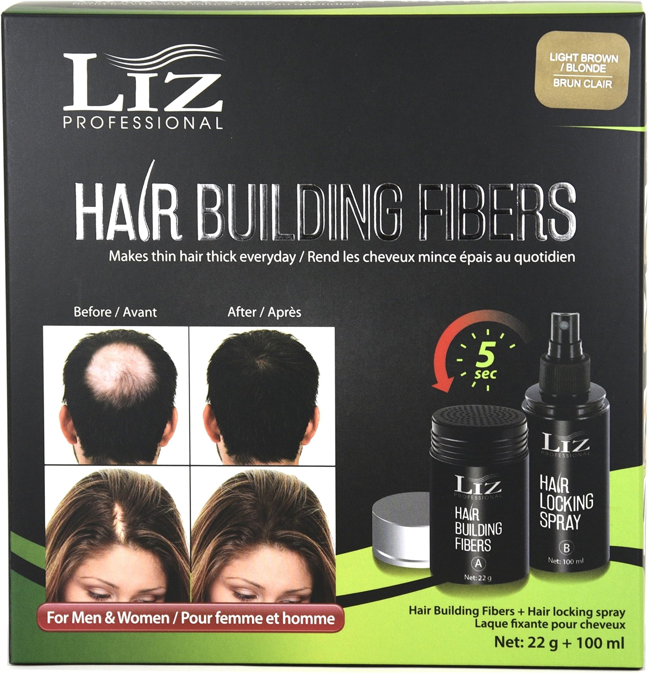 Liz Professional Hair Building Fiber Hair Loss Treatment For Men and Women Light Brown/Blonde/Brun Clair
