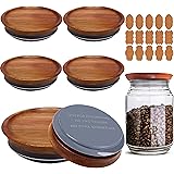 Wide Mouth Mason Jar Lids, Ball jar lids,6 Pack Wooden Mason Jar Lids for Ball, Kerr Jars, Food Grade Material, Natural Acaci