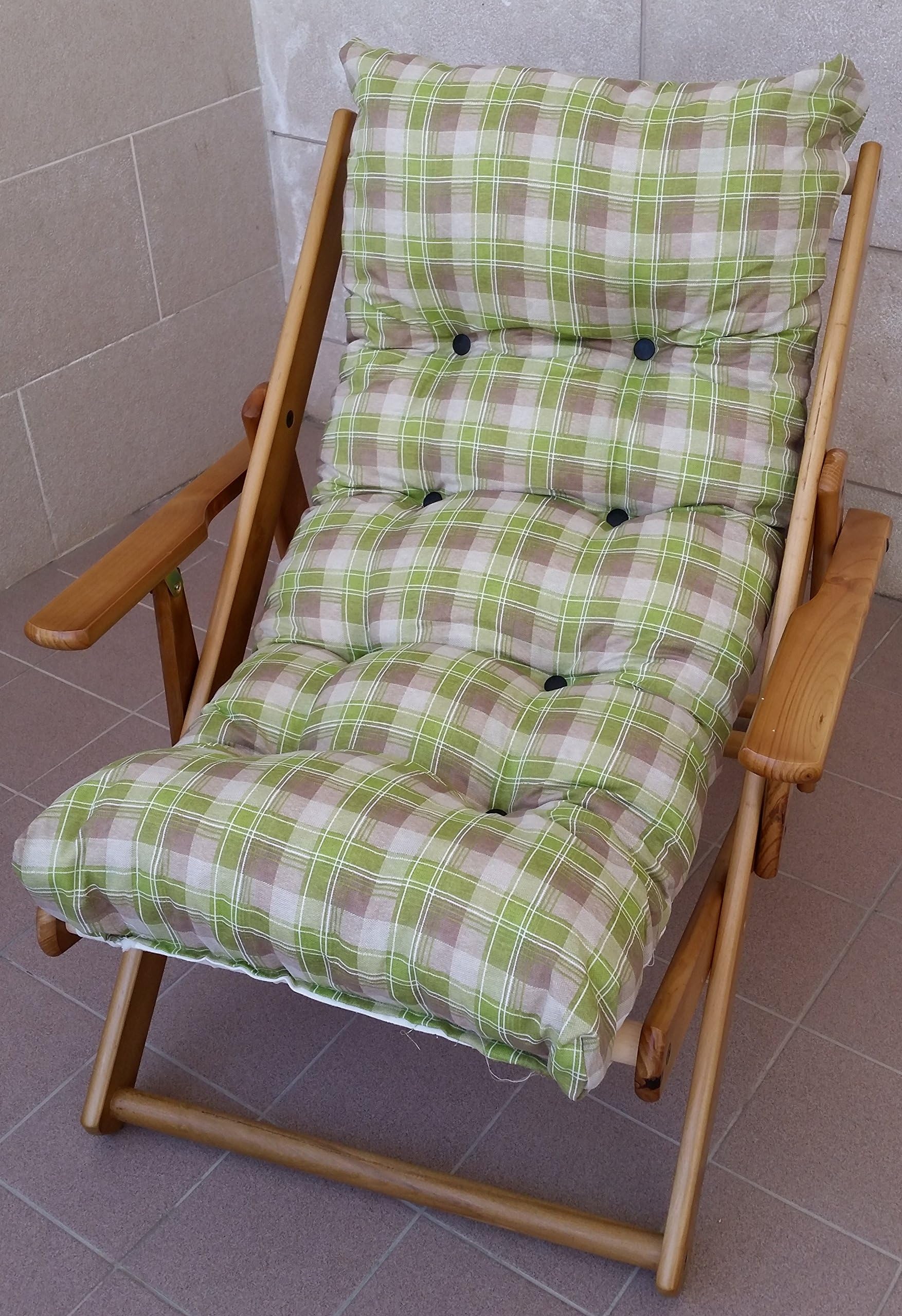 Relax Chair 3 Positions Lounger Cushion Folding Wooden 100 H Residence cm Sofa Armchair Sofa 'Kitchen Living Room Green Squares