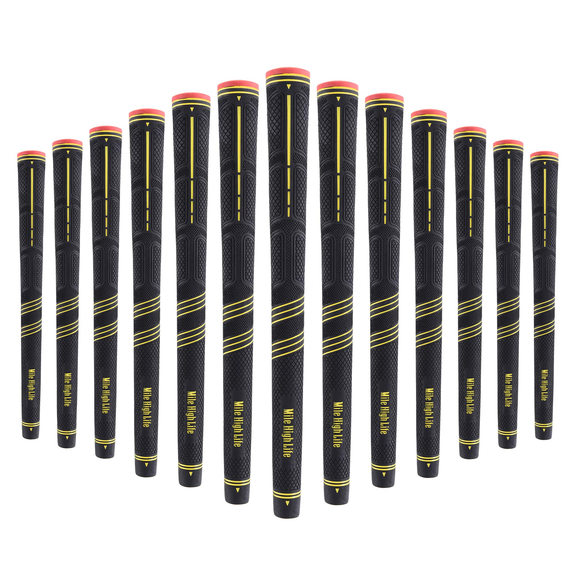 Mile High Life Golf Grips 13 Pack / 3 Pack - All-Weather Soft Rubber Golf Club Grips - High Shock Absorption, Enhanced Traction - Standard, Midsize & Jumbo Size (Core 0.58"-0.61")