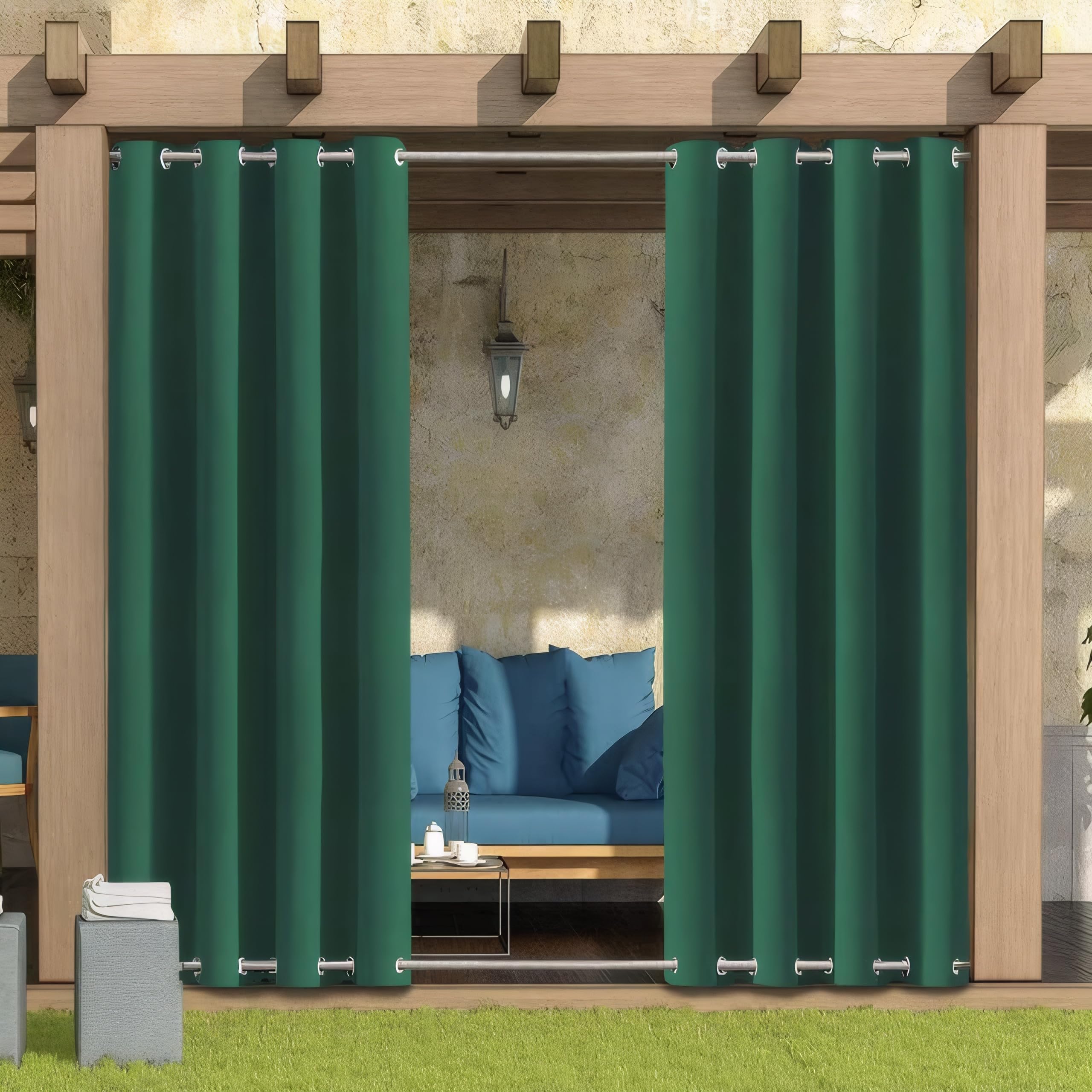 Outdoor Curtains for Garden Patio Gazebo Pergola,Waterproof,Windproof,Blackout Thermal Insulated Double Grommet(Top and Bottom) Outdoor Curtains for Garden Patio Door(1 Panel,52"*94",Dark Green)