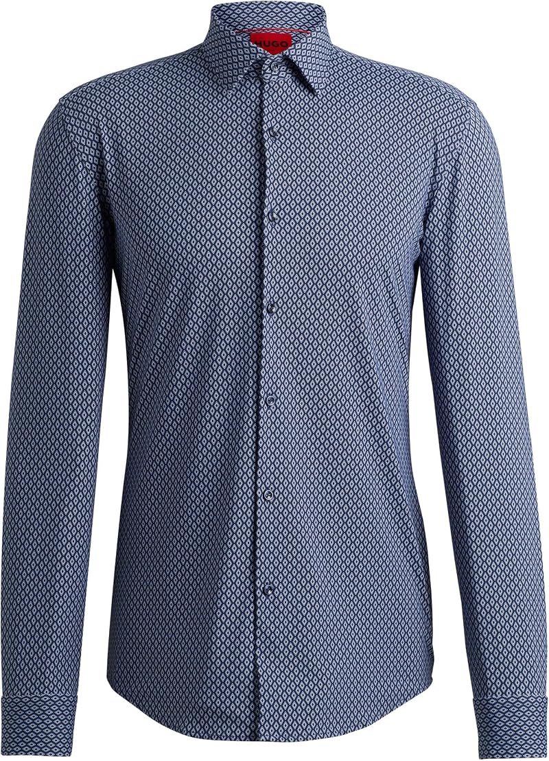 HUGO Kenno Men's Sharp Fit Cotton Dress Shirt Dark Blue 405 42