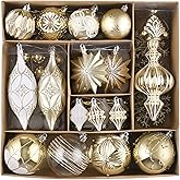 Valery Madelyn Christmas Tree Ornaments Set, 80ct White and Gold Shatterproof Christmas Tree Decorations Bulk, Luxury Hanging Ball Ornaments for Xmas Trees Holiday Wedding Party Decor