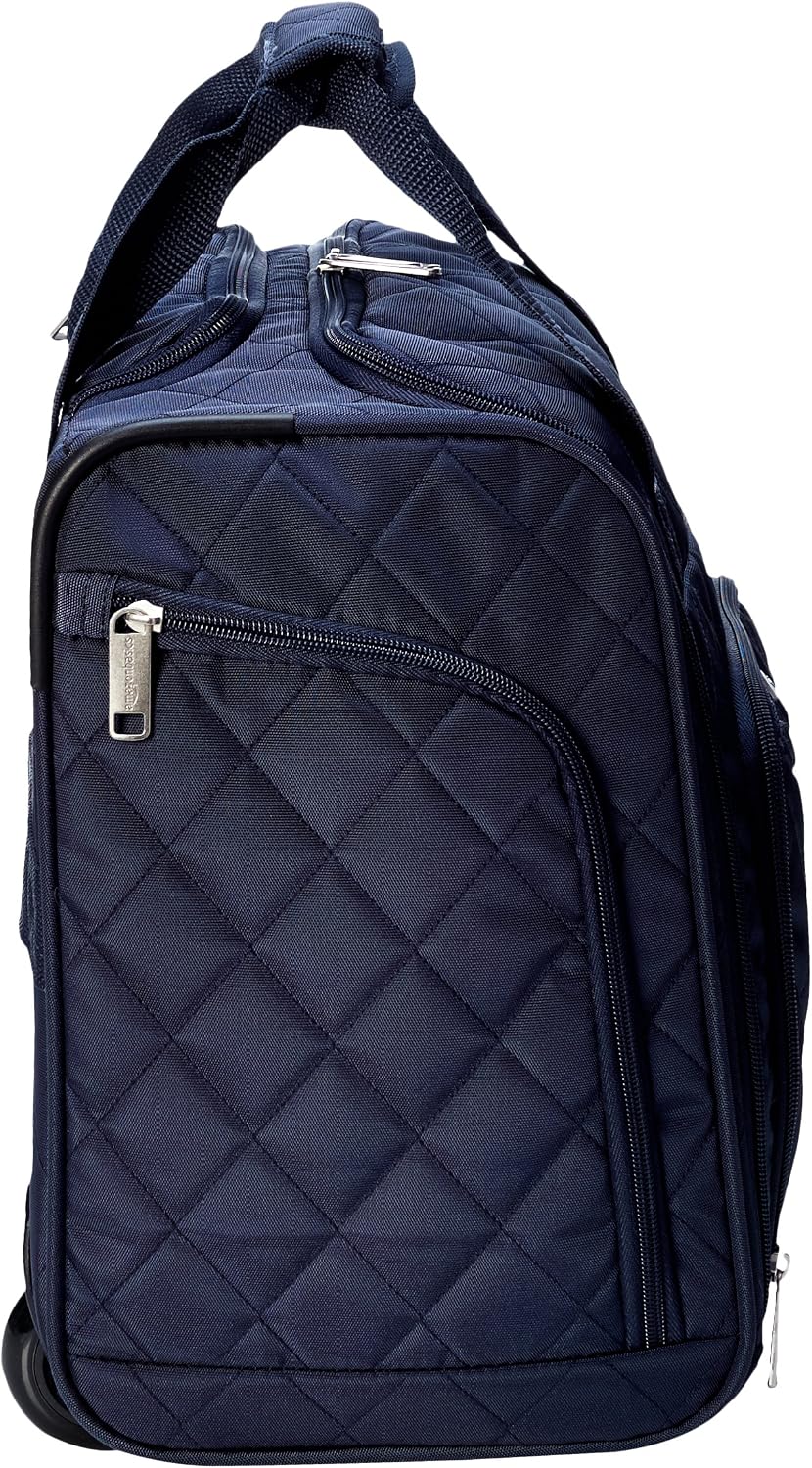 Amazon Basics Underseat Travel Luggage/Suitcase with Telescopic Handle and 2 in-line Skate Wheels - 35.5 cm, Navy Blue Quilted - Image 5