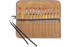 Waxed Canvas Roll-up Pencil Bag, 22 Pockets Heavy Duty Artist Paint Brushes Organize Pouch (Khaki)