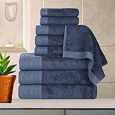 Superior Rayon from Bamboo Blend 9-Piece Towel Set, Luxury Quick Dry, Bathroom Essentials, Shower, Spa, Plush Soft Absorbent Towels, Includes 3 Bath, 3 Hand, 3 Washcloth/Face Towels, Navy Blue