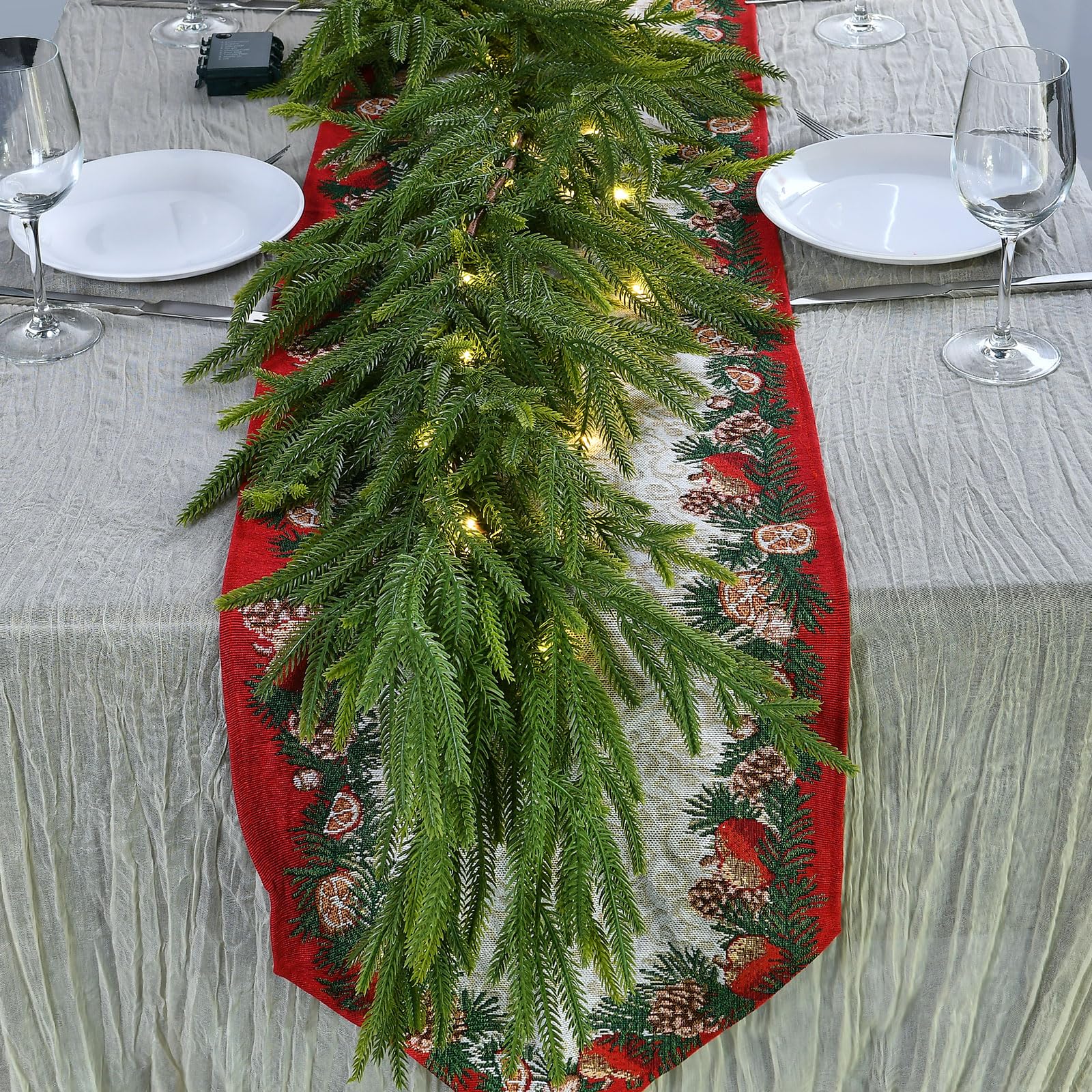 Photo 1 of 1 PCS 9 FT Artificial Norfolk Pine Garland, Real Touch Christmas Garland with Lights, Faux Winter Pine Garland for Fireplace Mantle Table Wall Stairs Indoor Outdoor Christmas Decorations