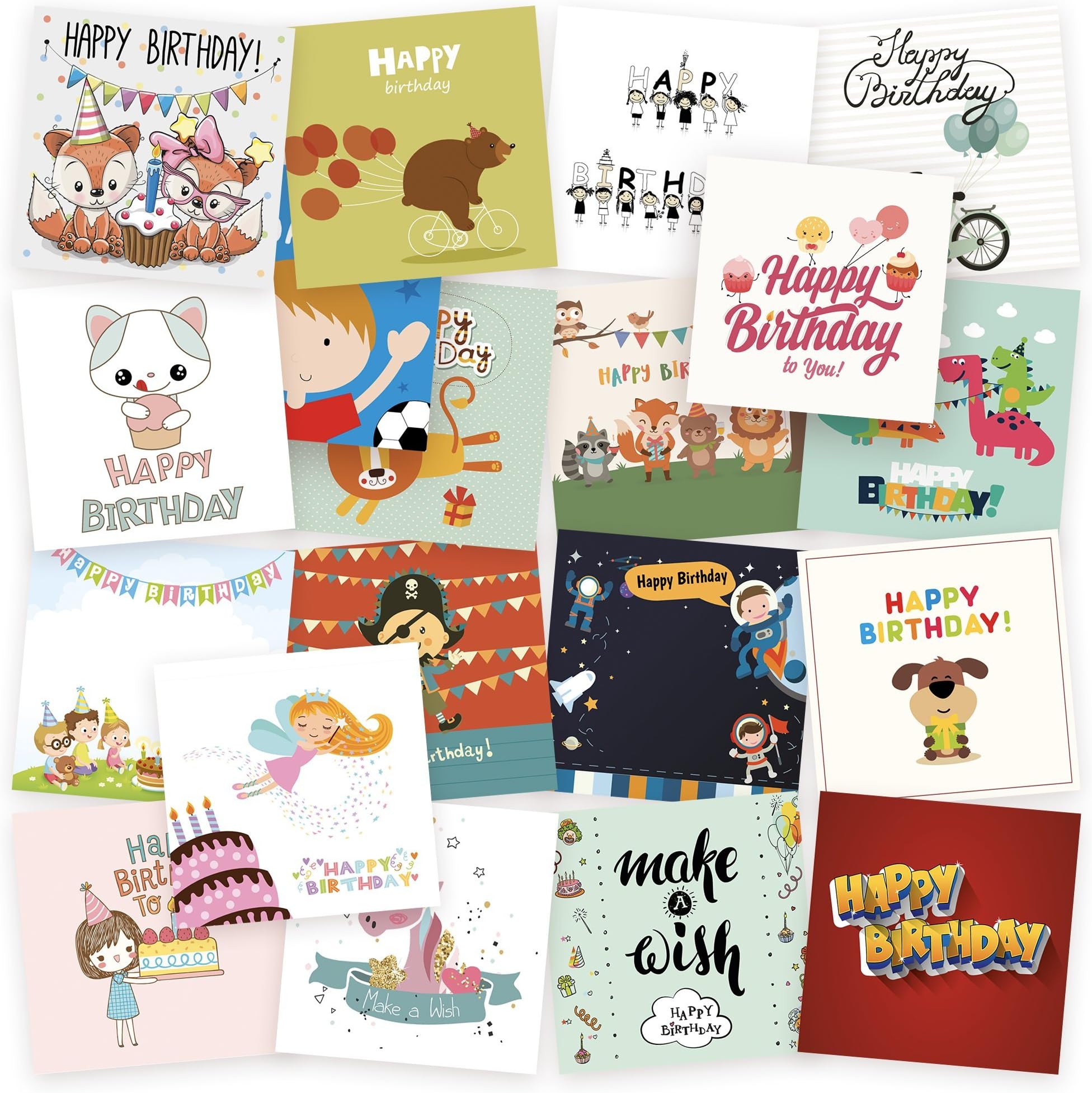 20 Kids Birthday Cards by Kyobo | Assorted birthday cards 20 various designs with envelopes