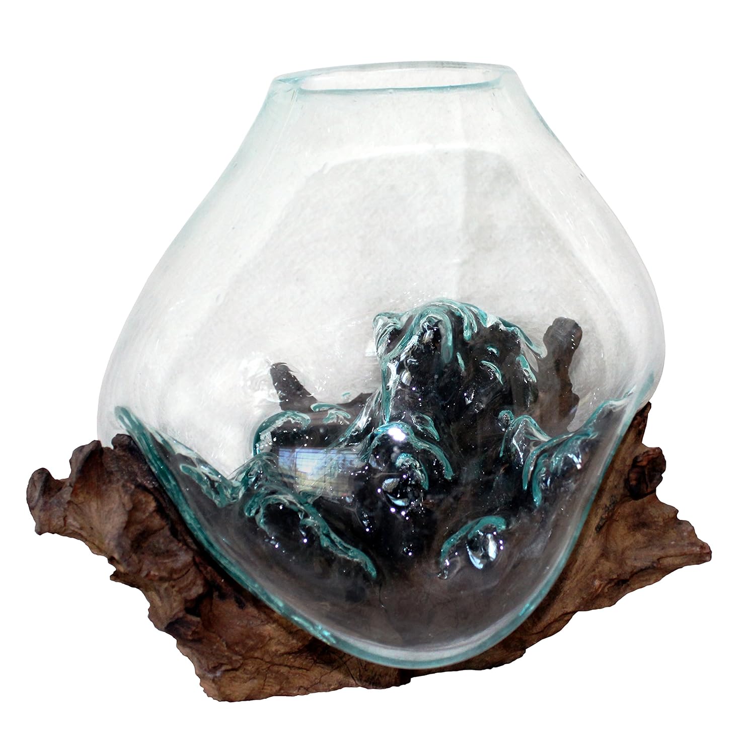 Cohasset Gifts Cohasset Glass Molten Glass & Wood Luminary Sculpture Approximately 9.5" Wide Natural Wood and Recycled