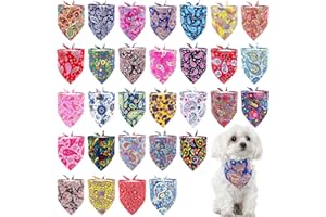 Pai Sence 30 Pack Dog Bandanas for Small Dogs Cats Breed 18 Inch Paisley Polyester Print One Side Dog Bandana Bulk Reversible Triangle Bandana Party Grooming S