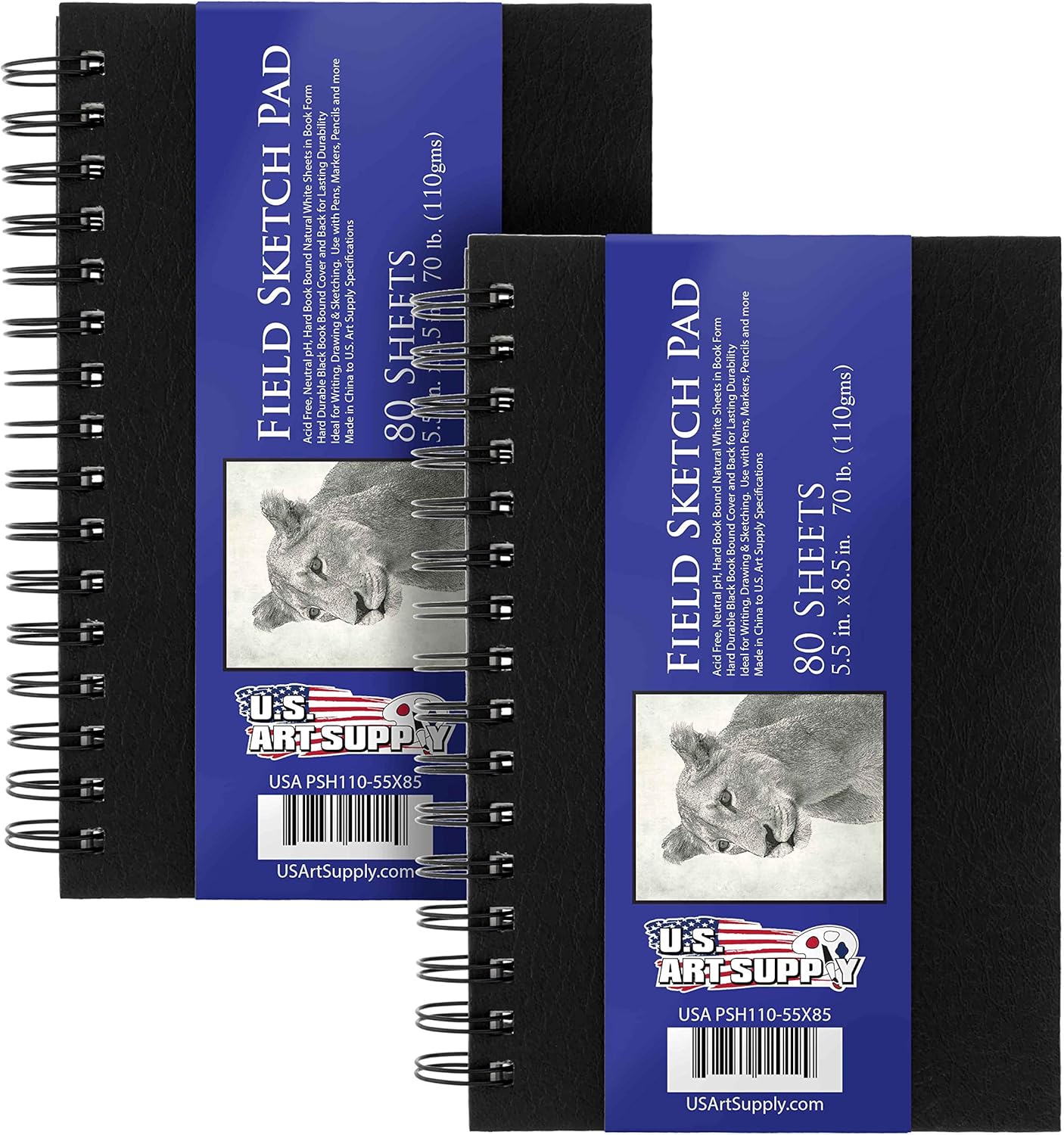 Amazon Com U S Art Supply 5 5 X 8 5 Premium Hardbound Sketch Book 70 Pound 110gsm Book Of 80 Sheets Pack Of 2 Pads Office Products