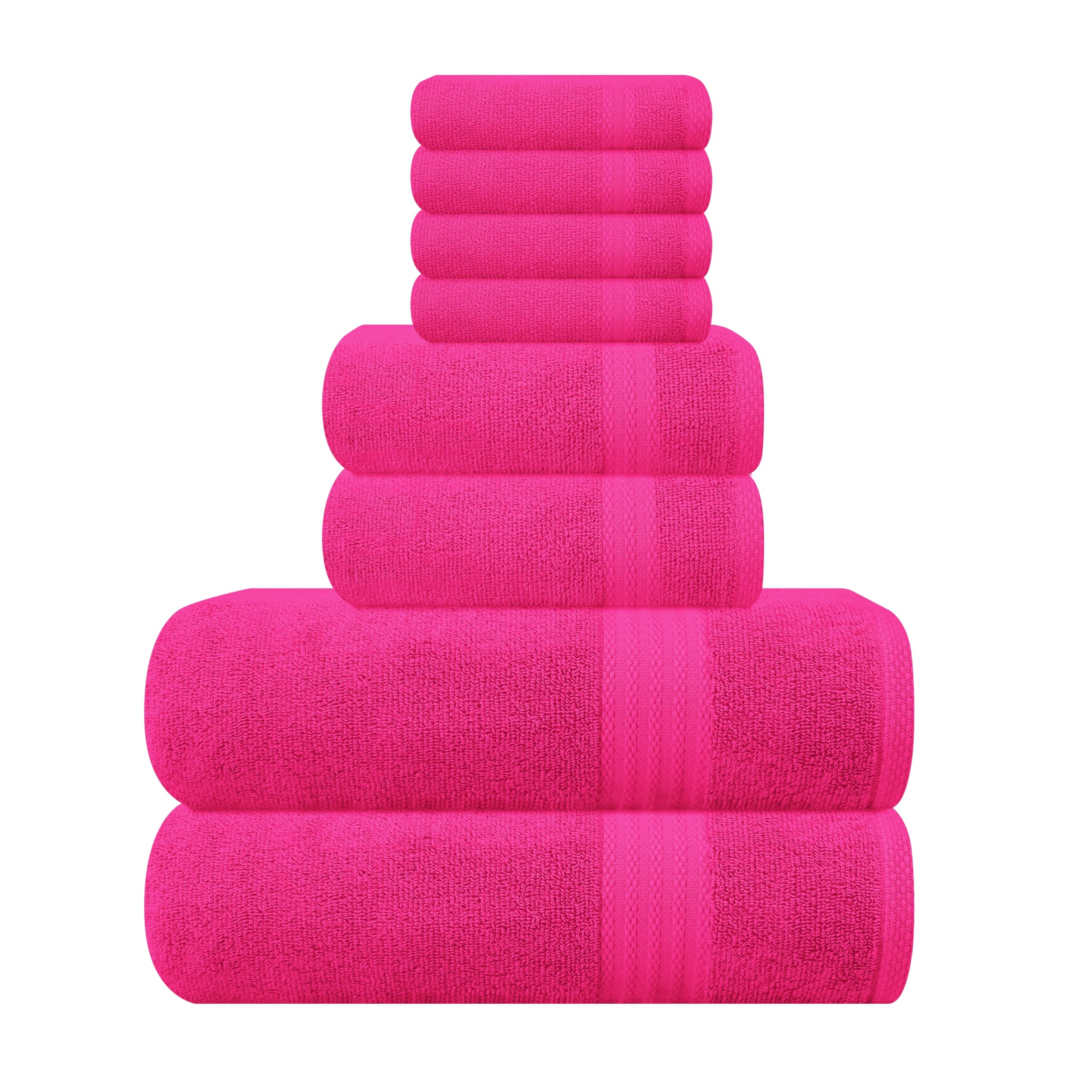 Photo 1 of GLAMBURG Ultra Soft 8-Piece Towel Set - 100% Pure Ringspun Cotton, Contains 2 Oversized Bath Towels 27x54, 2 Hand Towels 16x28, 4 Wash Cloths 13x13 - Ideal for Everyday use, Hotel & Spa - Hot Pink