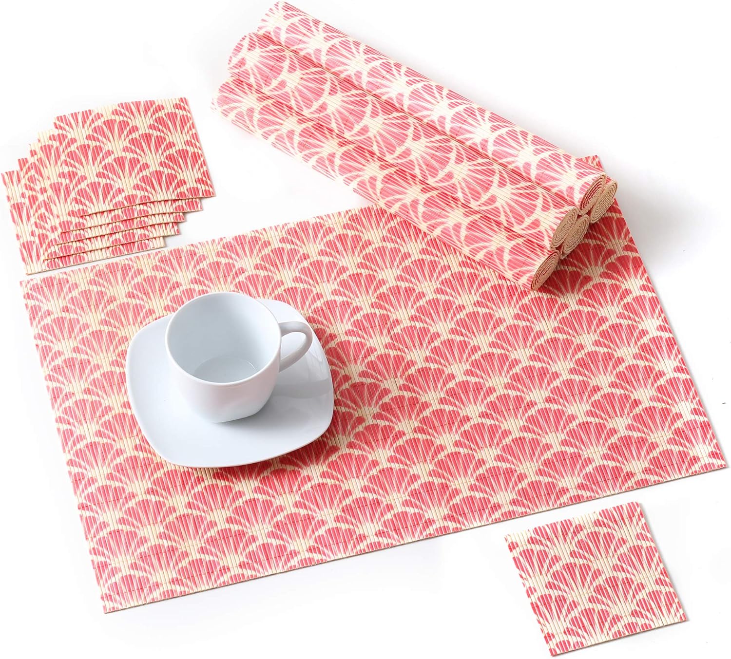 LOVECASA Placemats and Coaster Set Of 6, Bamboo Placemats and Coaster