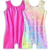Snowheart Gymnastics Leotards for Girls 2-Pack, Sparkly Toddler Biketards Sleeveless for Tumbling Dance Classes
