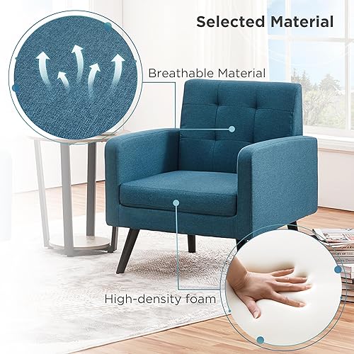 Yaheetech Mid-Century Accent Chairs, Modern Upholstered Living Room Chair,  Cozy Armchair Button Tufted Back an