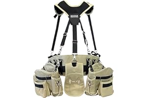 REXZUS Tool Belt With Suspenders, Adjustable System with 2-Power Tool Hooks, Tool Pouch For Framers Carpenter Electrician
