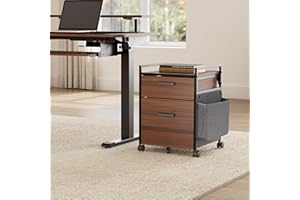 EUREKA ERGONOMIC 2-Drawer Mobile File Cabinet with Wheels, Solid Wood Rolling Storage Cabinet for Home Office, Space-Saving Under Desk Organization with Printer Stand, Walnut