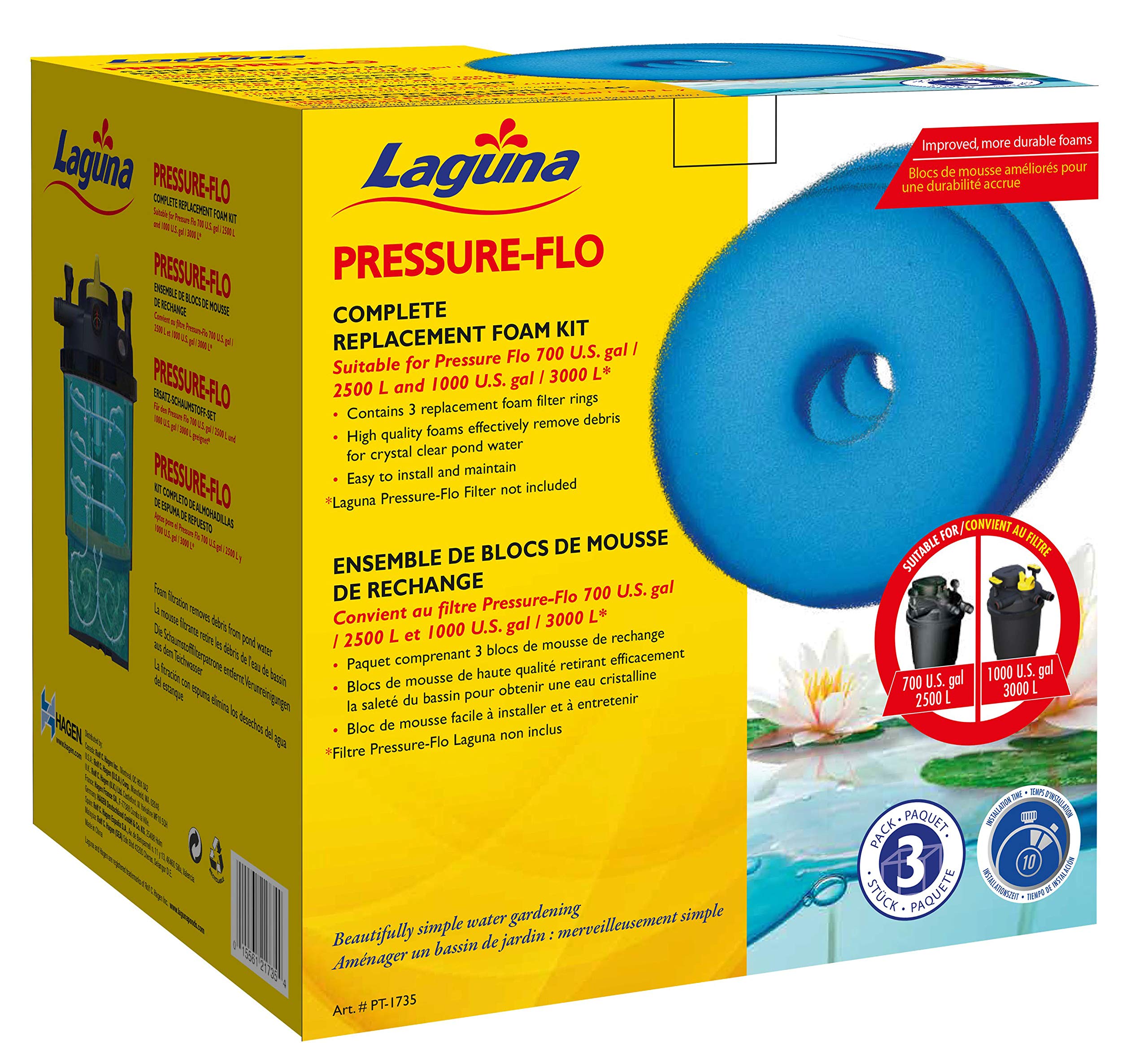 Laguna Replacement Filter Foams (3pk) for Pressure Flo and Clear Flo 3000/6000 Pond Filters and Pressure Flo 2500/5000 Pond Filters