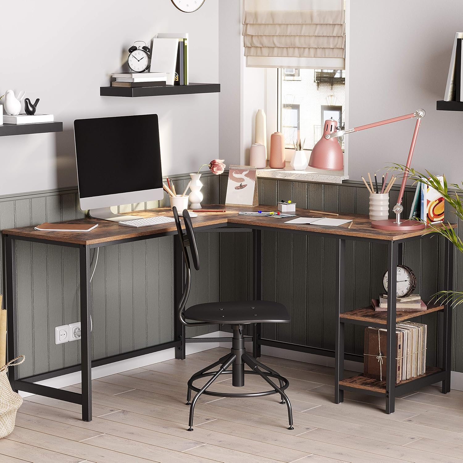 VASAGLE L-Shaped Computer Desk, Corner Desk, 54-Inch Writing Study Workstation with Shelves for Home Office, Gaming Table, Space-Saving, Easy to Assemble, Industrial, Rustic Brown and Black ULWD72X: Furniture & Decor