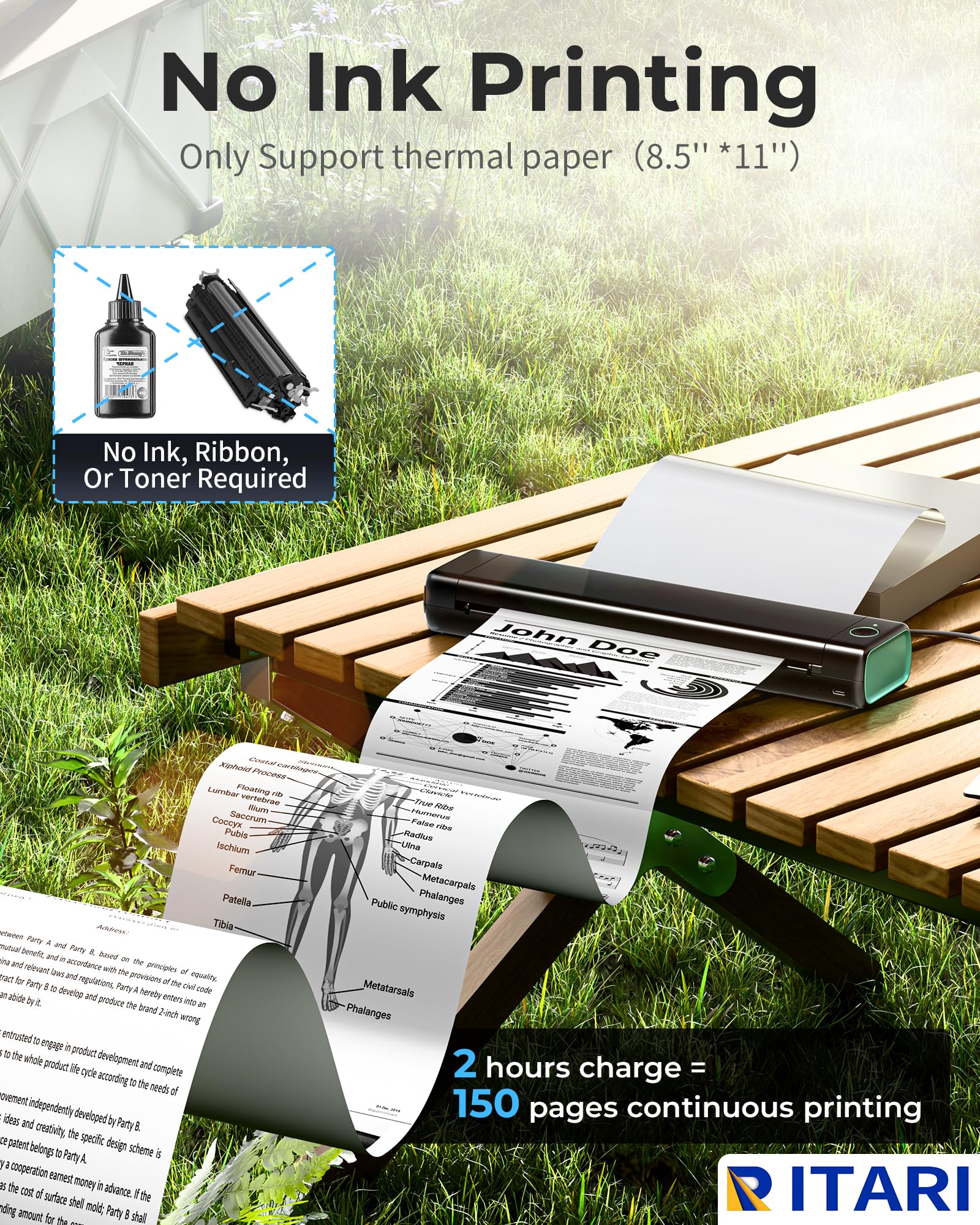 Itari Thermal Portable Bluetooth Tattoo Stencil-Printer - Compact Printer for Phone & Laptop, Portable Printers Wireless for Travel, Support 8.5