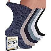 Pembrook Ribbed Knit Bamboo Viscose Diabetic Socks - 6 Pairs Crew Neuropathy Socks for Women | Diabetic Socks for Women