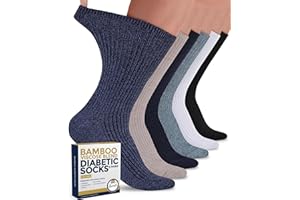 Pembrook Ribbed Knit Bamboo Viscose Diabetic Socks - 6 Pairs Crew Neuropathy Socks for Women | Diabetic Socks for Women