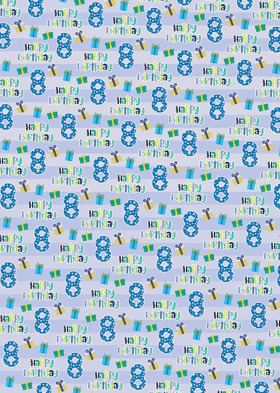 4 Sheets + 4 Gift Tags 8th Birthday Boy Blue Wrapping Paper Age 8 Cute Birthday Giftwrap Blue (PA), 2 count (Pack of 4)